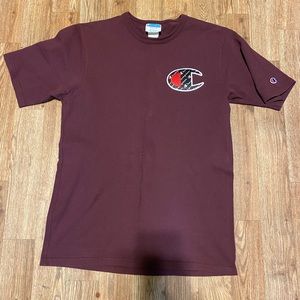 CHAMPS burgundy shirt with oversized logo.